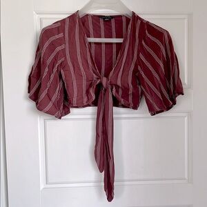 American Eagle - burgundy and striped crop top